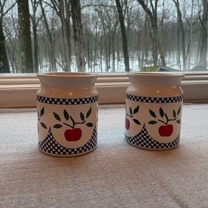 Rosenthal Netter Inc. White Ceramic Canister Pair with Blue Logo Marking